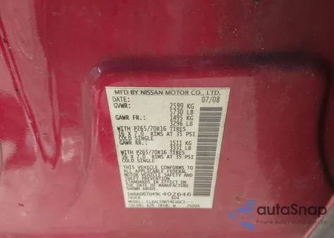 2009 Nissan Frontier Se z USA, uszkodzony, nr VIN 1N6AD07U49C402646